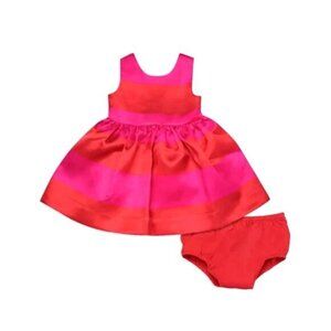 NEW! Kate Spade Red Pink Striped Carolyn Dress & Diaper Cover Baby Girl SZ 18 M